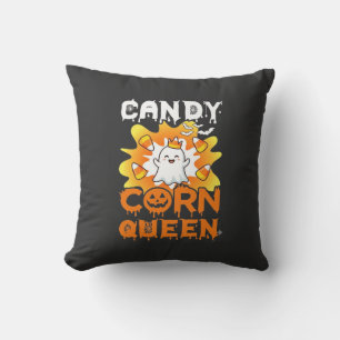 Candy Corn Queen Halloween Ghost Bats Spider Web Cushion