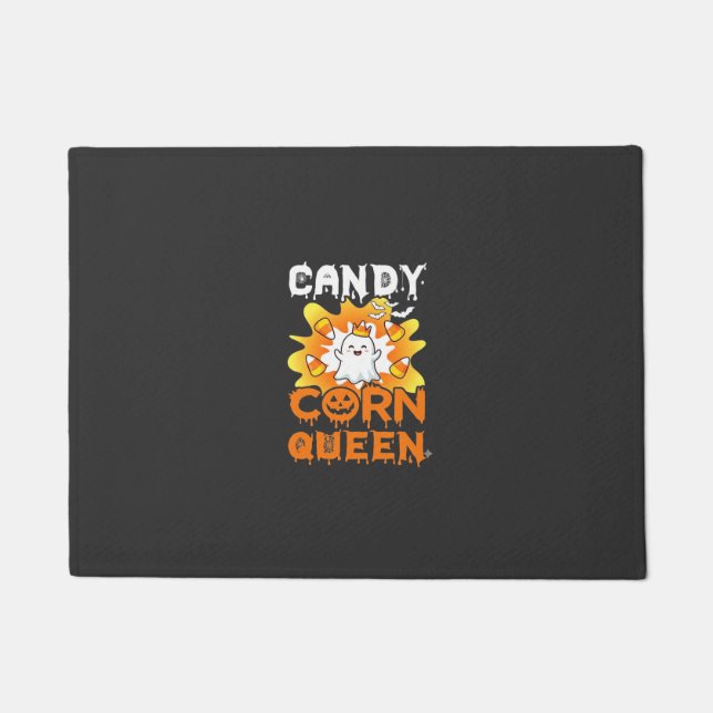 Candy Corn Queen Halloween Ghost Bats Spider Web Doormat (Front)