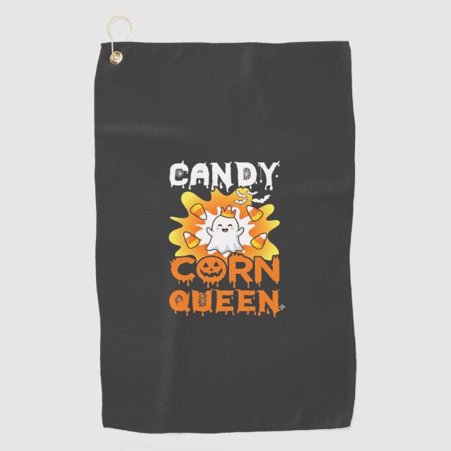 Candy Corn Queen Halloween Ghost Bats Spider Web Golf Towel (Front)