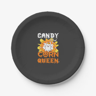 Candy Corn Queen Halloween Ghost Bats Spider Web Paper Plate