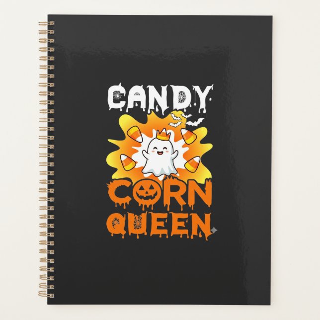 Candy Corn Queen Halloween Ghost Bats Spider Web Planner (Front)