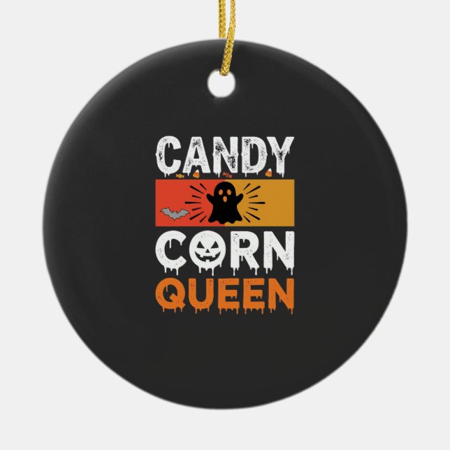Candy Corn Queen Halloween SVG Design Ceramic Tree Decoration (Front)