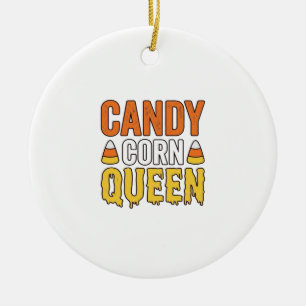 Candy Corn Queen Vintage Halloween T-Shirt Design_ Ceramic Tree Decoration