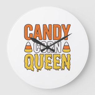 Candy Corn Queen Vintage Halloween T-Shirt Design_ Large Clock