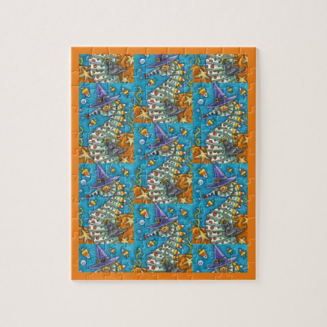 CANDY CORN SEAHORSE WITCH, UNDER THE SEA HALLOWEEN JIGSAW PUZZLE (Vertical)
