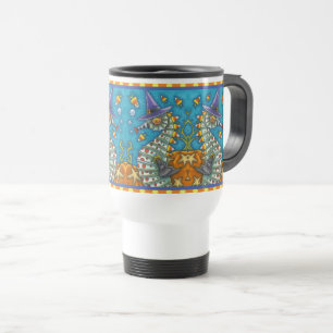 CANDY CORN SEAHORSE WITCH, UNDER THE SEA HALLOWEEN TRAVEL MUG