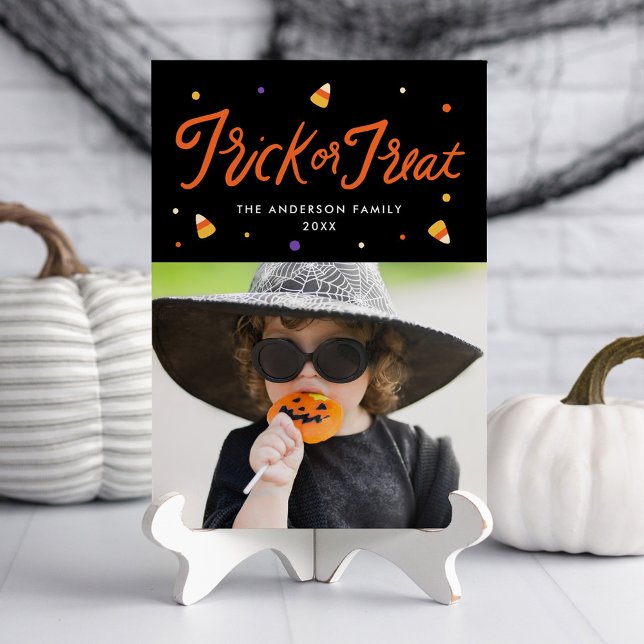 Candy Corn Trick or Treat Halloween Photo Card (Creator Uploaded)