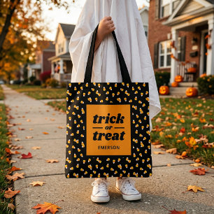 Candy Corn Trick or Treat Monogrammed Halloween Tote Bag