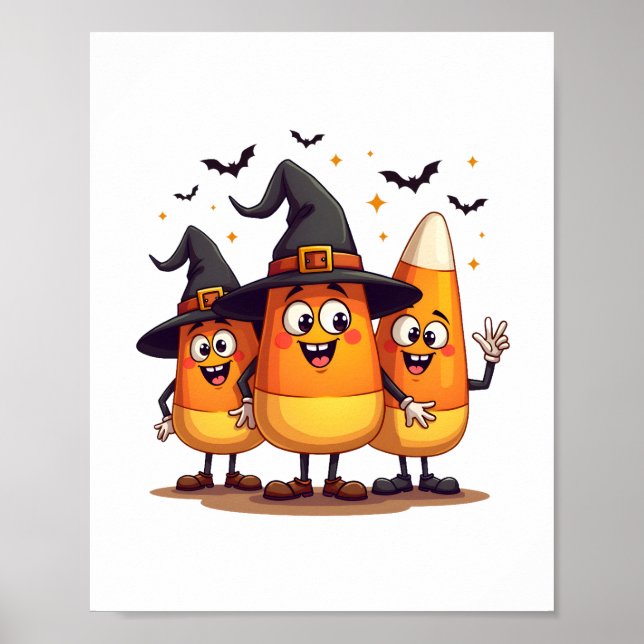 Candy Corn Trio – Funny Halloween Characters Poster (Front)