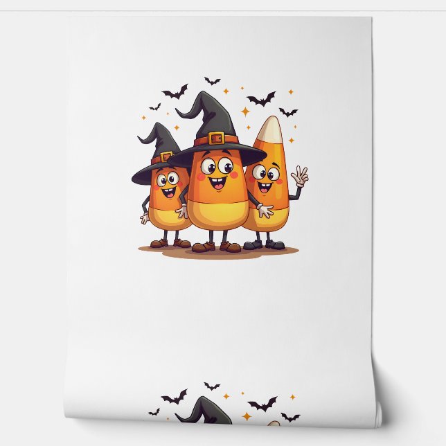 Candy Corn Trio – Funny Halloween Characters Wallpaper (Unrolling)