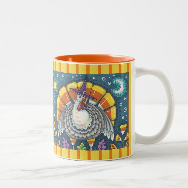 CANDY CORN TURKEY, THANKSGIVING BIRD TWO TONE MUG (Right)