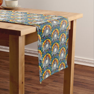 CANDY CORN TURKEY, THANKSGIVING FOLK ART BIRD SHORT TABLE RUNNER