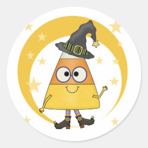 Candy Corn Witch Halloween Classic Round Sticker