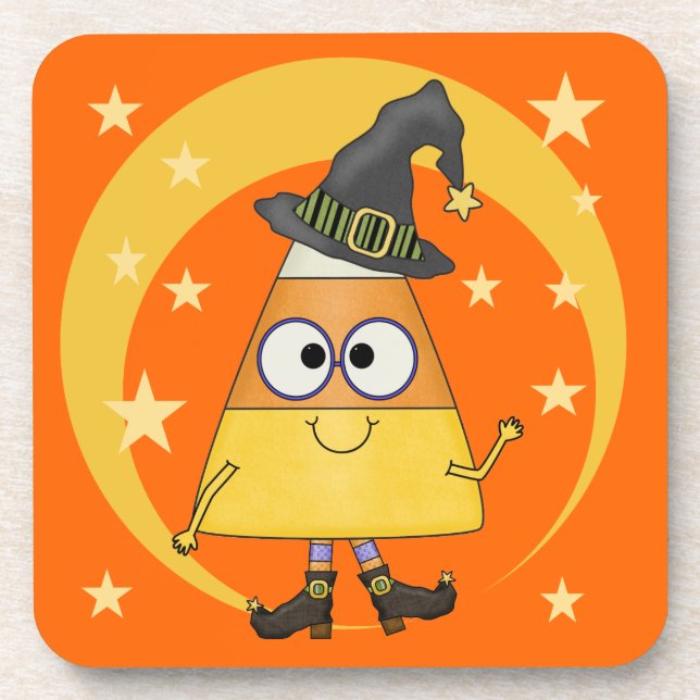 Candy Corn Witch Halloween Coaster (Front)