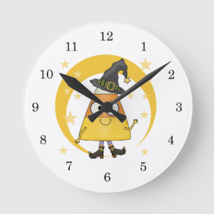 Candy Corn Witch Halloween Round Clock