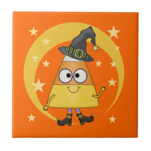 Candy Corn Witch Halloween Tile