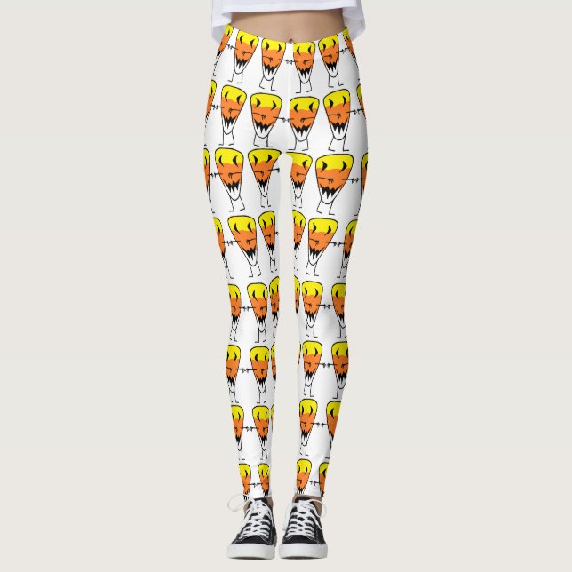 Candy Corn Zombie Leggings Halloween Stretch Pants (Front)