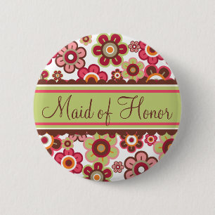 Candy Daisies Flowers Maid Of Honour Wedding 6 Cm Round Badge
