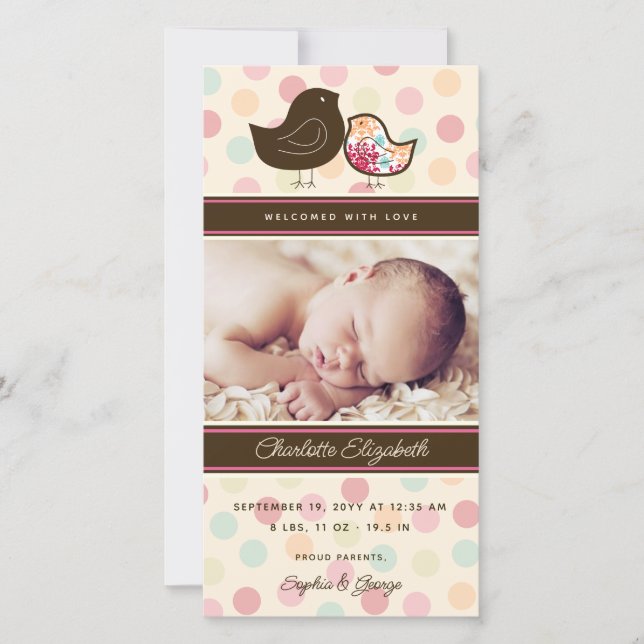 Candy Damask Chicks Birth Announcement Photo Card (Front)