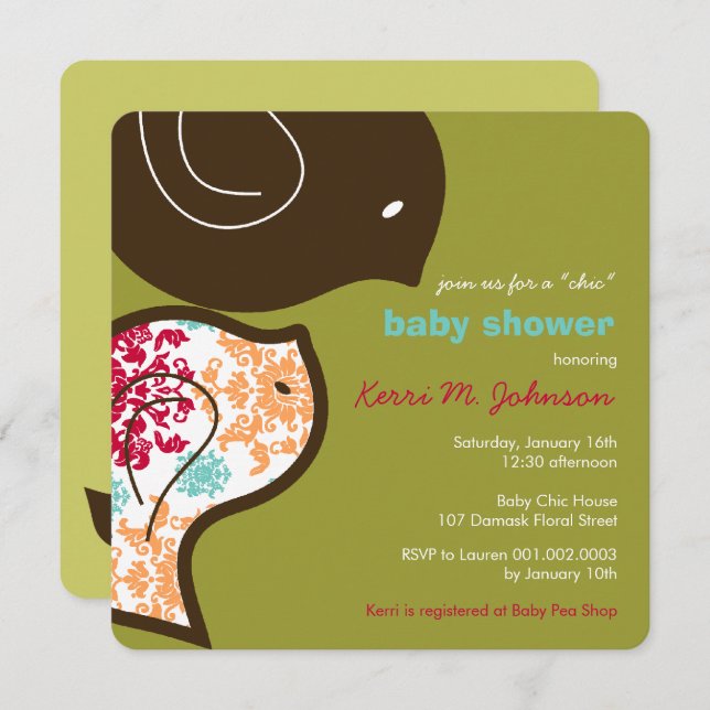 Candy Damask Chicks Cute Baby Shower Party Invite (Front/Back)