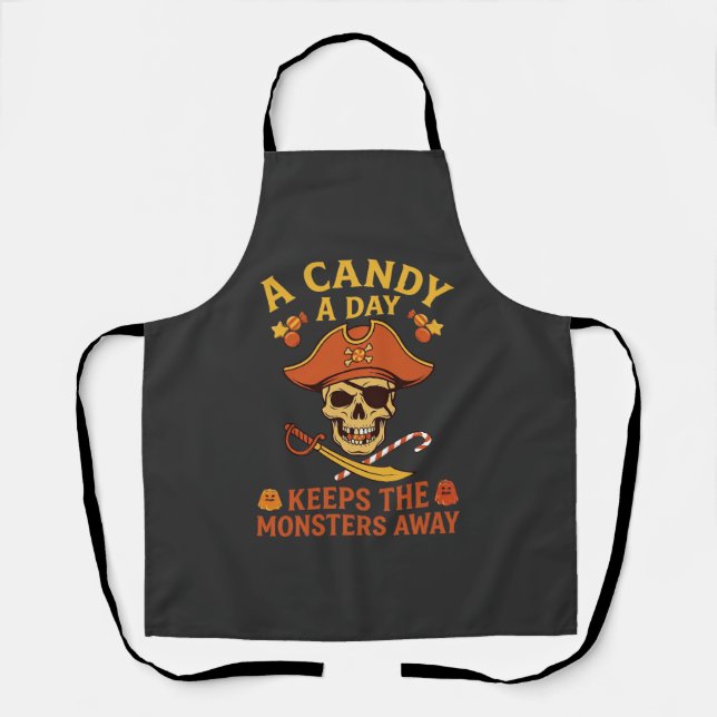 Candy Day Halloween Pirate Skull Cane Apron (Front)
