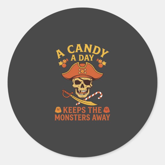 Candy Day Halloween Pirate Skull Cane Classic Round Sticker (Front)