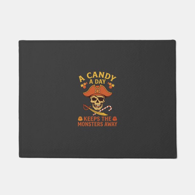 Candy Day Halloween Pirate Skull Cane Doormat (Front)
