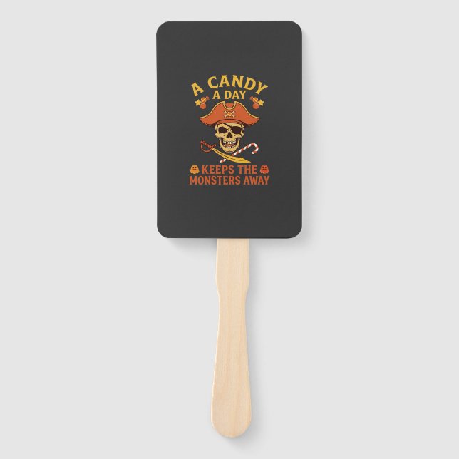 Candy Day Halloween Pirate Skull Cane Hand Fan (Front)