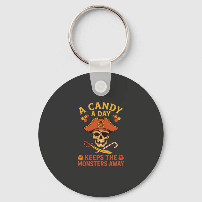 Candy Day Halloween Pirate Skull Cane Key Ring (Front)
