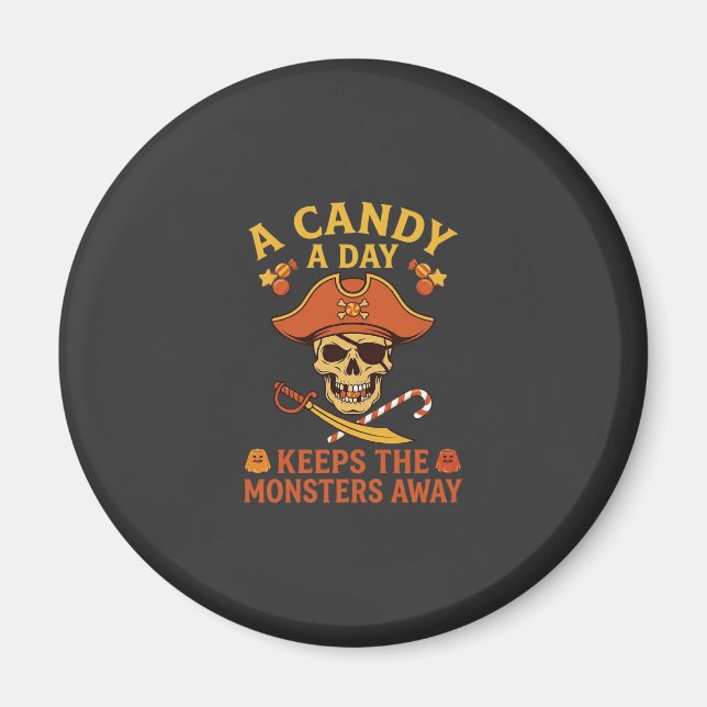 Candy Day Halloween Pirate Skull Cane Magnet (Front)