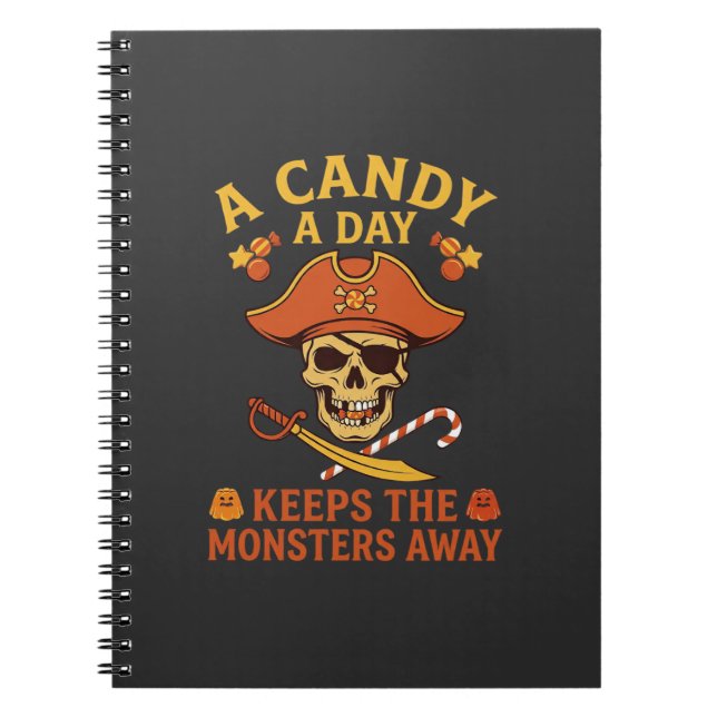 Candy Day Halloween Pirate Skull Cane Notebook (Front)