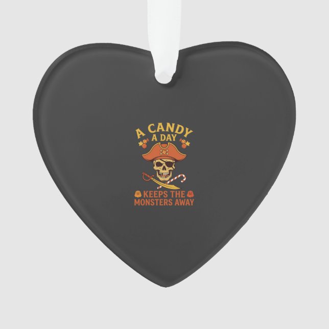 Candy Day Halloween Pirate Skull Cane Ornament (Front)