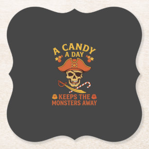 Candy Day Halloween Pirate Skull Cane Paper Coaster