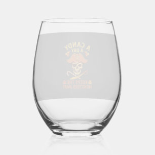 Candy Day Halloween Pirate Skull Cane Stemless Wine Glass