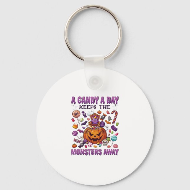 Candy Day Keeps Monsters Away Halloween Pumpkin_1 Key Ring (Front)