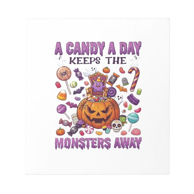 Candy Day Keeps Monsters Away Halloween Pumpkin_1 Notepad (Front)