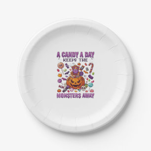 Candy Day Keeps Monsters Away Halloween Pumpkin_1 Paper Plate