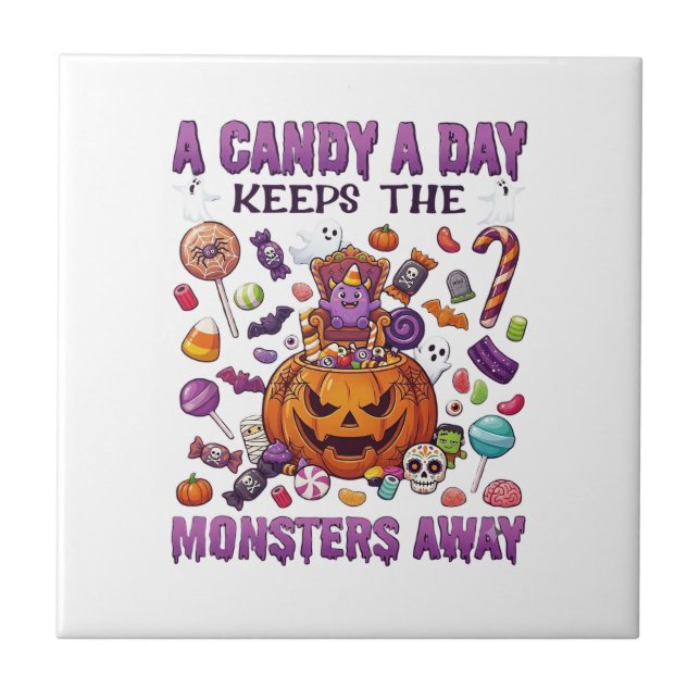 Candy Day Keeps Monsters Away Halloween Pumpkin_1 Tile (Front)