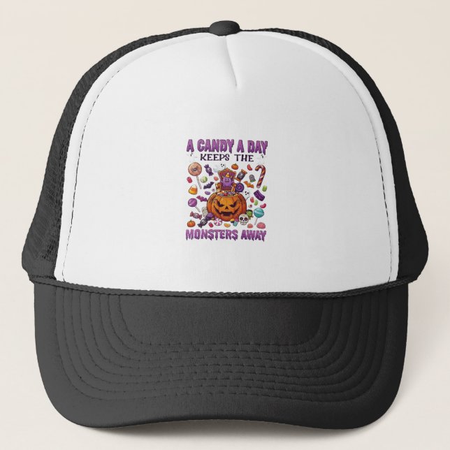 Candy Day Keeps Monsters Away Halloween Pumpkin_1 Trucker Hat (Front)