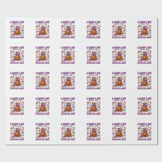 Candy Day Keeps Monsters Away Halloween Pumpkin_1 Wrapping Paper (Flat)