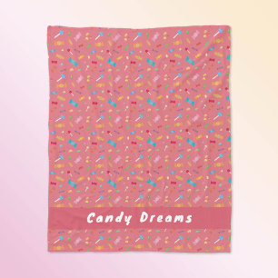Candy Dreams Coral Pink Personalised Fleece Blanket