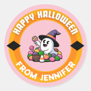Candy Ghost Happy Halloween Classic Round Sticker