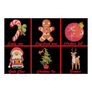 Candy, gingerbread, Christmas, tree, Pixel Art Poster