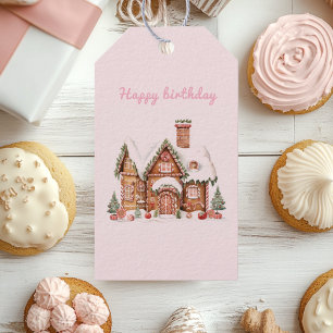 Candy Gingerbread House Pink Birthday Gift Tags