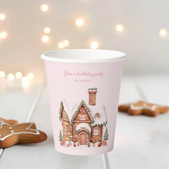 Candy Gingerbread House Pink Birthday  Paper Cups (Creator Uploaded)
