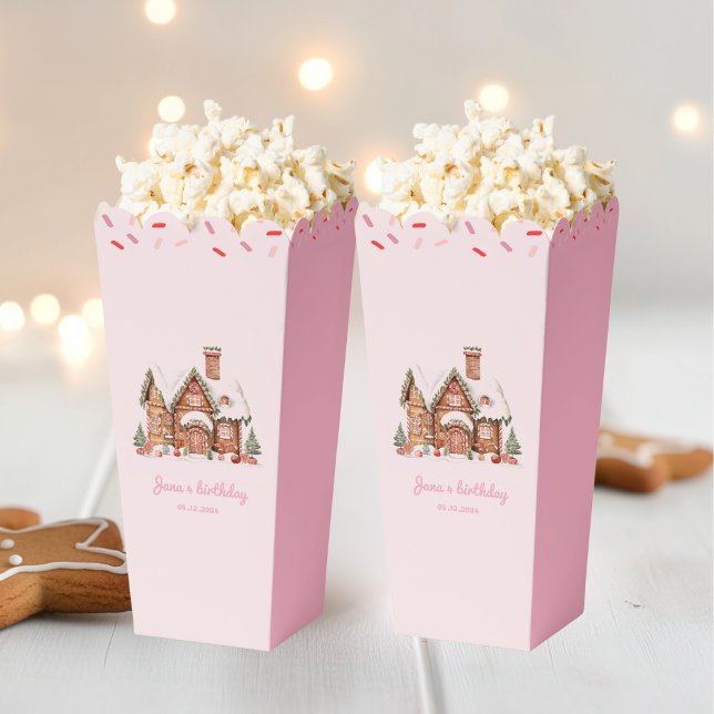 Candy Gingerbread House Pink Birthday Popcorn Favour Box (Creator Uploaded)