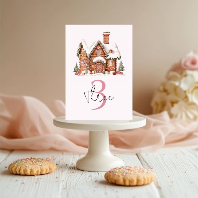 Candy Gingerbread House Pink Birthday  Table Number (Creator Uploaded)