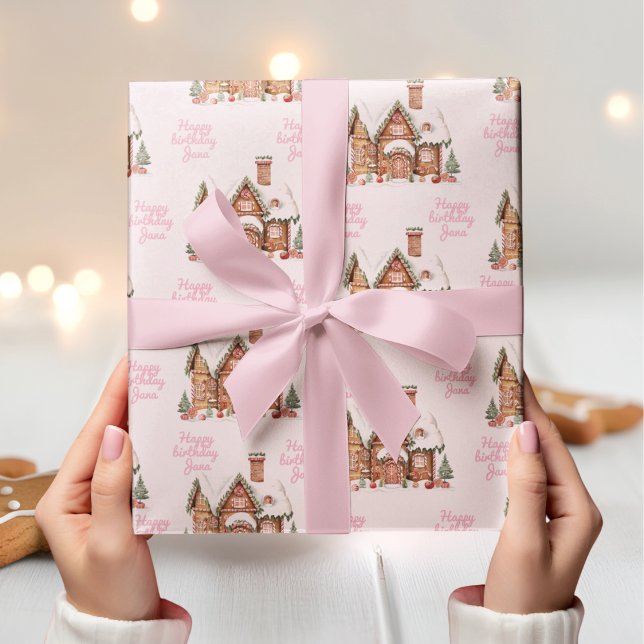 Candy Gingerbread House Pink Birthday  Wrapping Paper (Creator Uploaded)