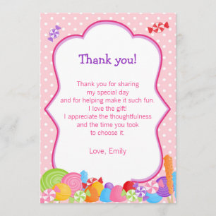 Candy Girl Birthday Party Thank You Card