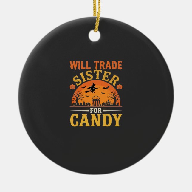 Candy Halloween Sister Trade Design_1 Ceramic Tree Decoration (Front)